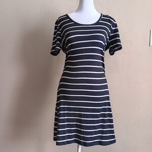 Soft Slip On Stretchy Striped Black White Dress Medium, Snug Skater Summer
